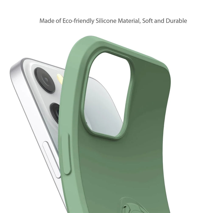 Adjustable Kickstand Design Eco-Friendly Liquid Silicone Easy-Clean Phone Protective Case Shell with Handy Strap for iPhone 13 Pro 6.1 inch - Black - 4