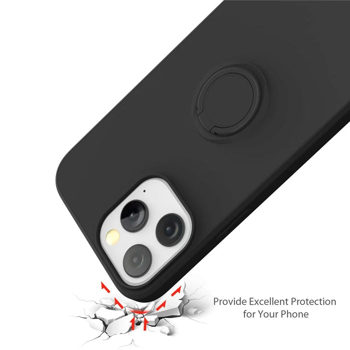 Adjustable Kickstand Design Eco-Friendly Liquid Silicone Easy-Clean Phone Protective Case Shell with Handy Strap for iPhone 13 Pro 6.1 inch - Black - 6