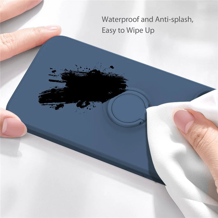 Adjustable Kickstand Design Eco-Friendly Liquid Silicone Easy-Clean Phone Protective Case Shell with Handy Strap for iPhone 13 Pro 6.1 inch - Black - 7