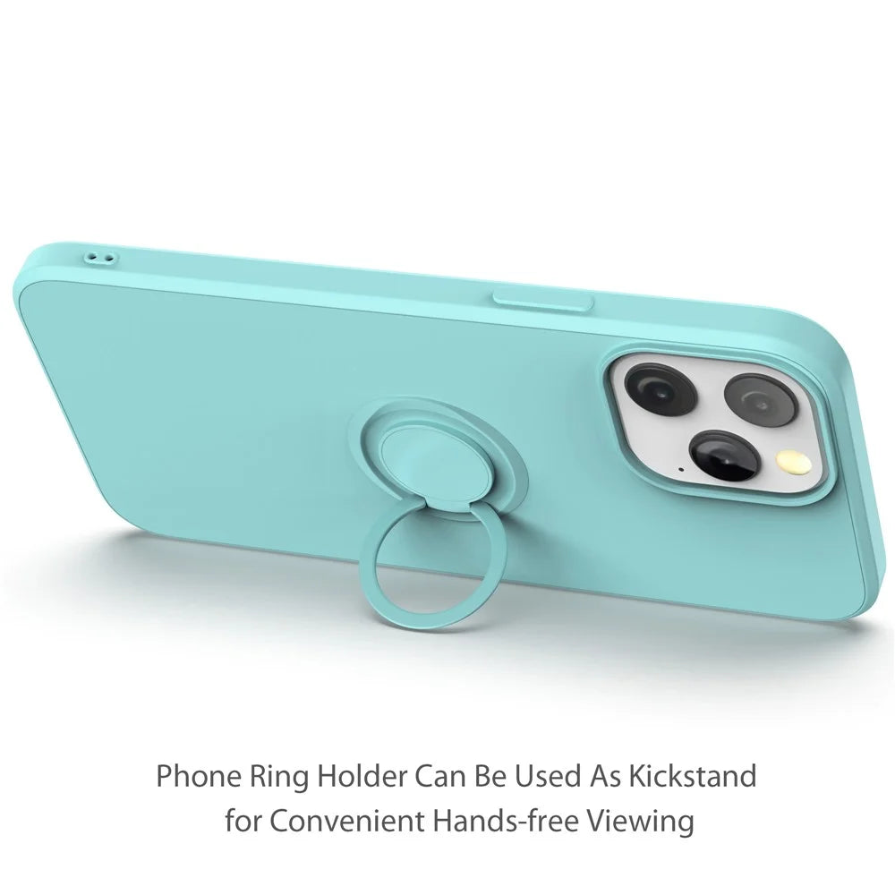 Adjustable Ring Kickstand Design Shock-Proof Soft Eco-Friendly Liquid Silicone Phone Protective Case Shell with Handy Strap for iPhone 13 Pro Max 6.7 inch - Black - 2