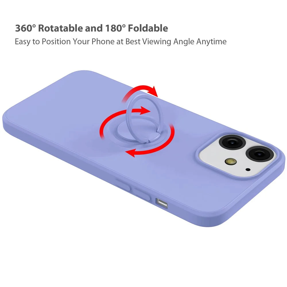 Adjustable Ring Kickstand Design Eco-Friendly Liquid Silicone Phone Protective Case Shell with Handy Strap for iPhone 13 6.1 inch - Black - 3