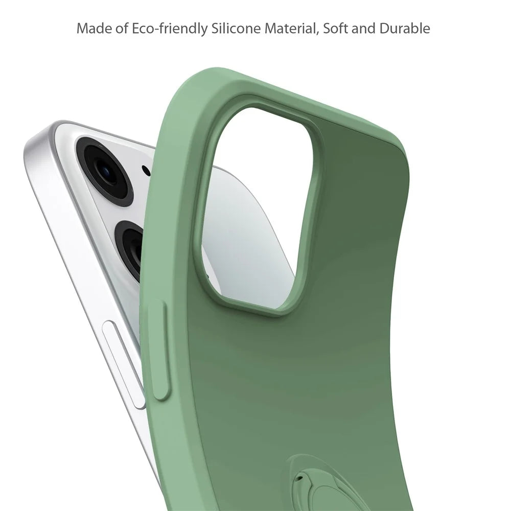 Adjustable Ring Kickstand Design Eco-Friendly Liquid Silicone Phone Protective Case Shell with Handy Strap for iPhone 13 6.1 inch - Black - 4