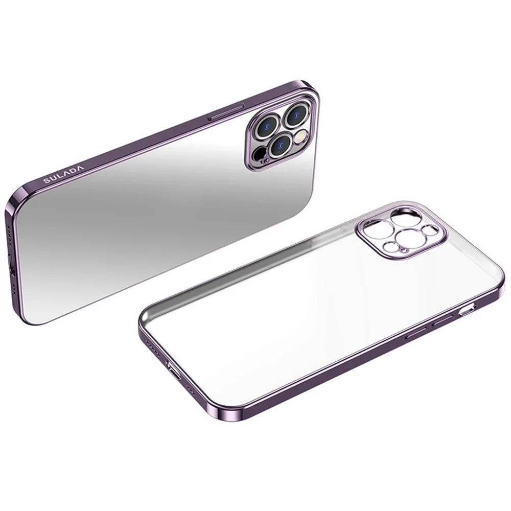 SULADA Natural Color Series Electroplating Metallic Texture Edge Soft TPU Case Cell Phone Cover Protector for iPhone 12 Pro 6.1 inch - Purple - 1