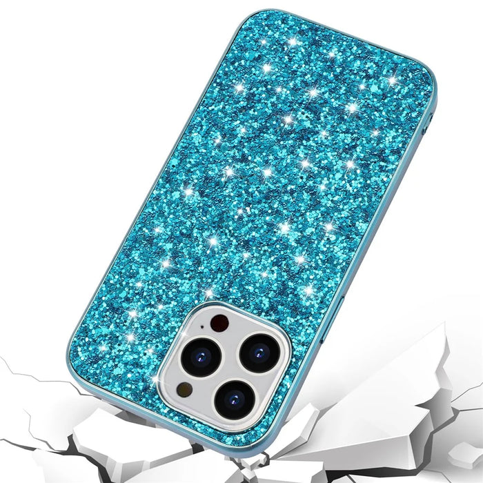 Glitter Sequins Electroplating TPU Frame + Hard PC Panel Phone Case Protective Cover for iPhone 13 Pro 6.1 inch - Blue - 2