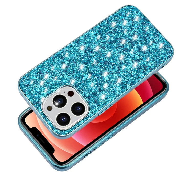 Glitter Sequins Electroplating TPU Frame + Hard PC Panel Phone Case Protective Cover for iPhone 13 Pro 6.1 inch - Blue - 3