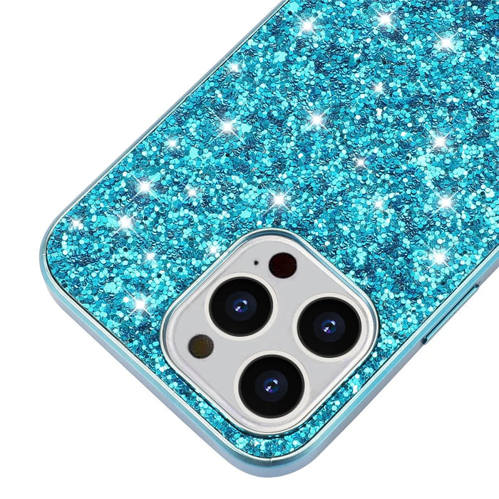 Glitter Sequins Electroplating TPU Frame + Hard PC Panel Phone Case Protective Cover for iPhone 13 Pro 6.1 inch - Blue - 4