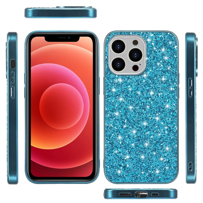 Glitter Sequins Electroplating TPU Frame + Hard PC Panel Phone Case Protective Cover for iPhone 13 Pro 6.1 inch - Blue - 6