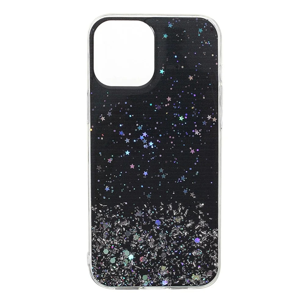 Sparkle Starry Sky Epoxy Anti Scratch Soft TPU Phone Case Protector for iPhone 13 Pro 6.1 inch - Black - 1