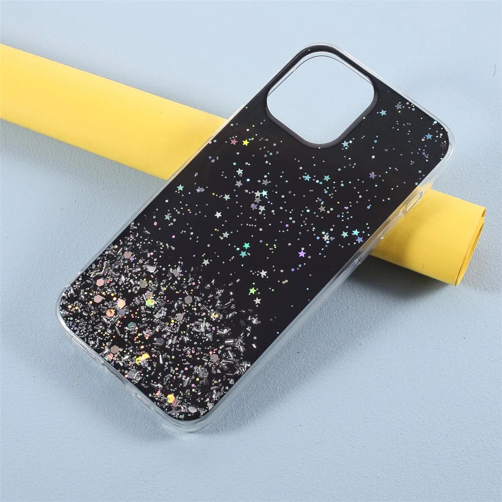 Sparkle Starry Sky Epoxy Anti Scratch Soft TPU Phone Case Protector for iPhone 13 Pro 6.1 inch - Black - 2
