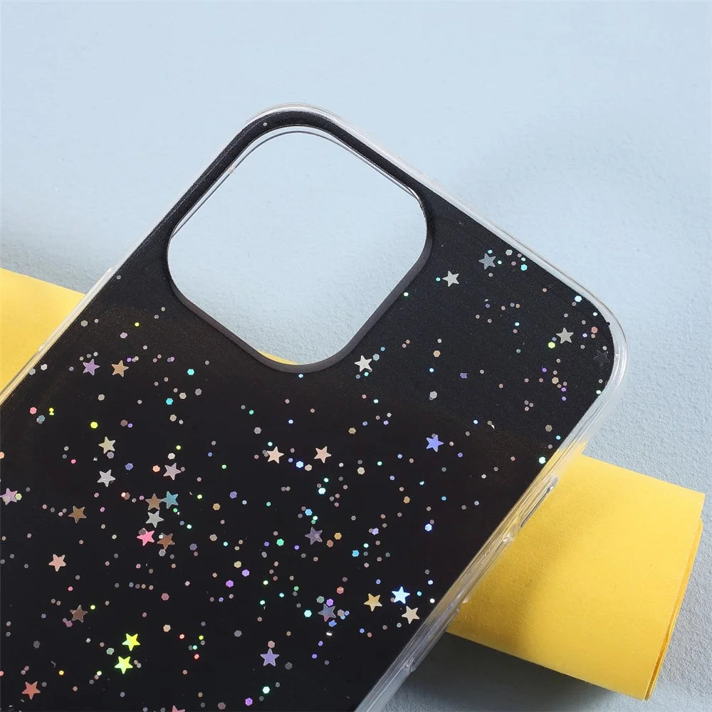 Sparkle Starry Sky Epoxy Anti Scratch Soft TPU Phone Case Protector for iPhone 13 Pro 6.1 inch - Black - 3