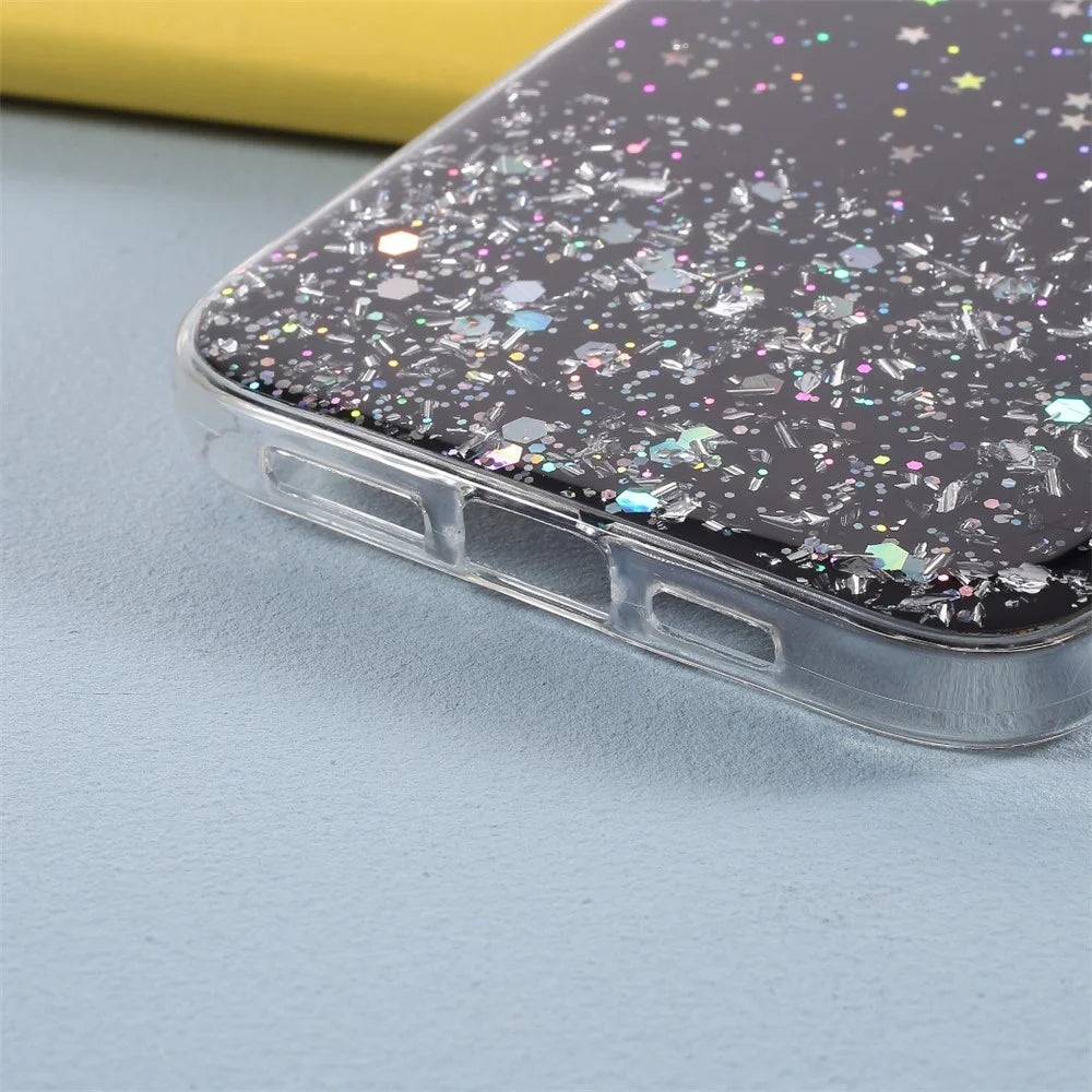 Sparkle Starry Sky Epoxy Anti Scratch Soft TPU Phone Case Protector for iPhone 13 Pro 6.1 inch - Black - 4
