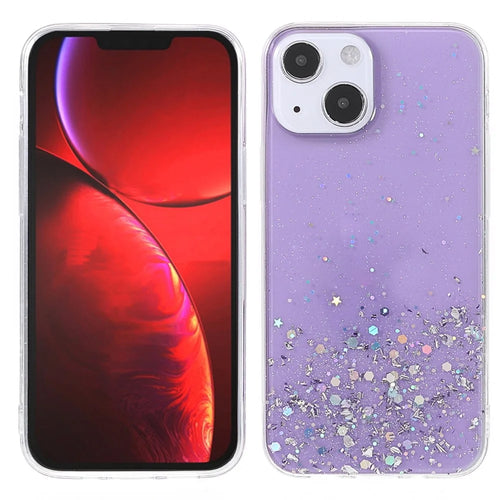 Sparkle Starry Sky Epoxy Stylish Light Anti-Scratch Soft TPU Phone Case Protector for iPhone 13 mini 5.4 inch - Purple - 1