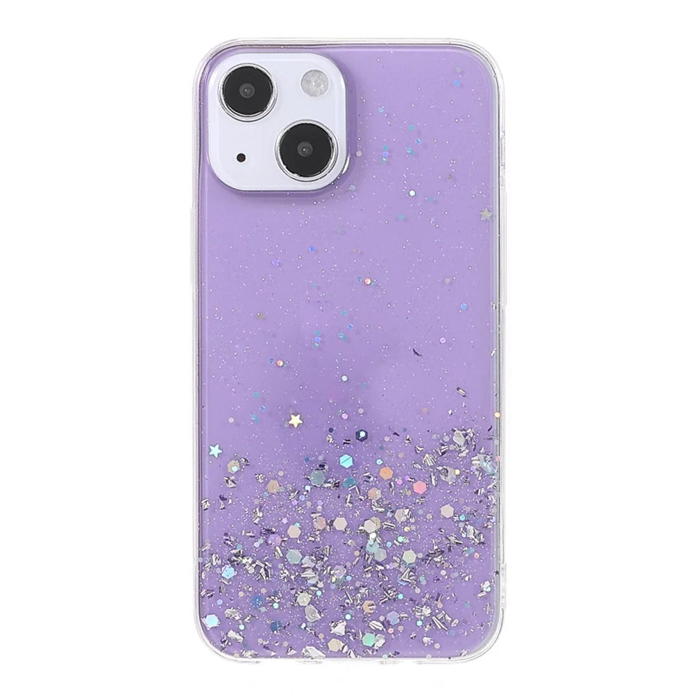 Sparkle Starry Sky Epoxy Stylish Light Anti-Scratch Soft TPU Phone Case Protector for iPhone 13 mini 5.4 inch - Purple - 2