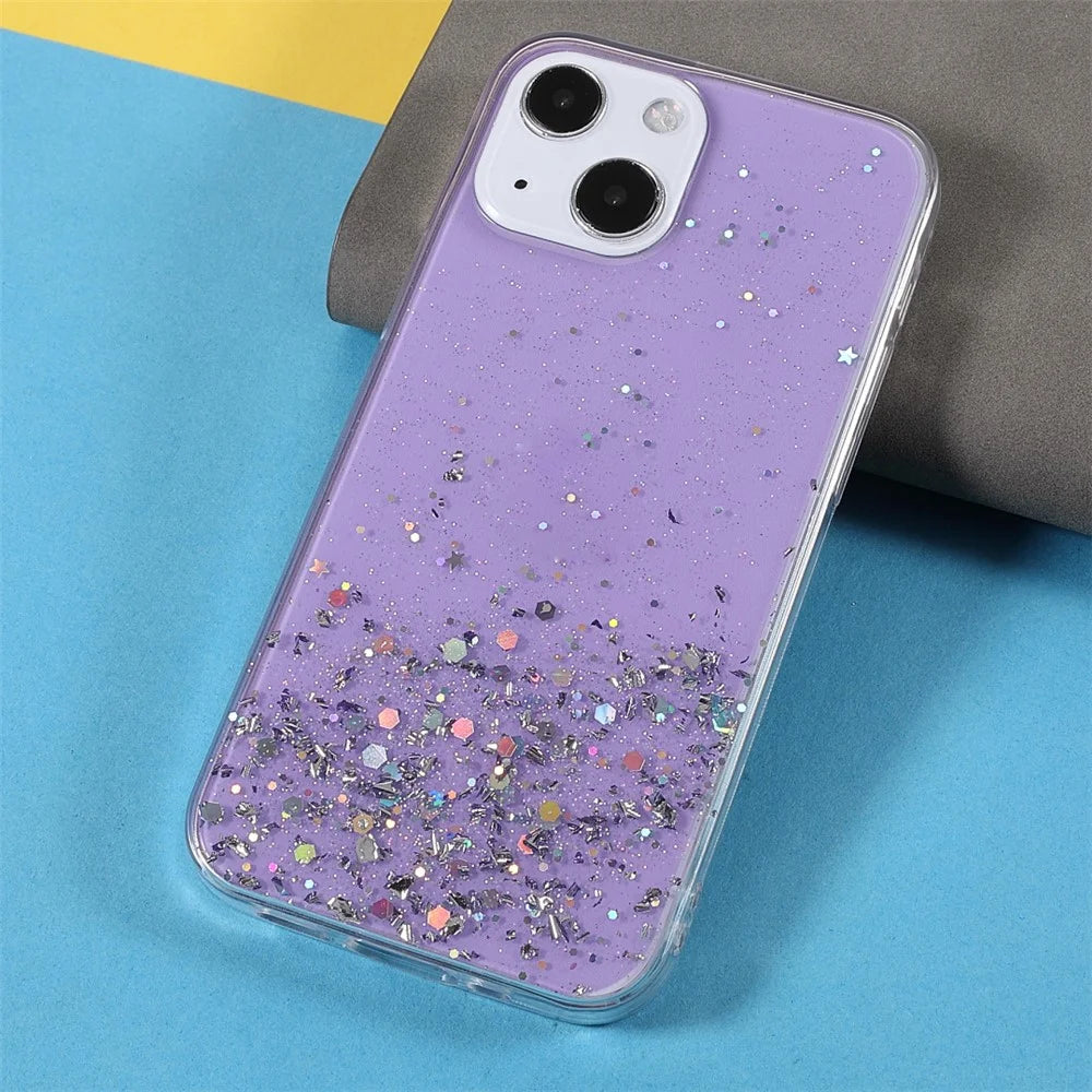 Sparkle Starry Sky Epoxy Stylish Light Anti-Scratch Soft TPU Phone Case Protector for iPhone 13 mini 5.4 inch - Purple - 3