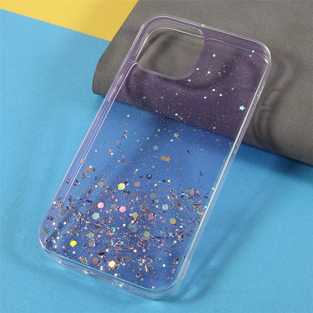 Sparkle Starry Sky Epoxy Stylish Light Anti-Scratch Soft TPU Phone Case Protector for iPhone 13 mini 5.4 inch - Purple - 4