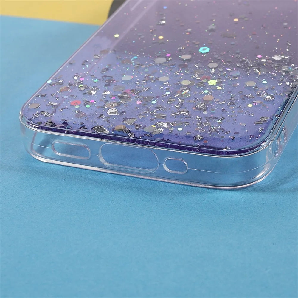 Sparkle Starry Sky Epoxy Stylish Light Anti-Scratch Soft TPU Phone Case Protector for iPhone 13 mini 5.4 inch - Purple - 6