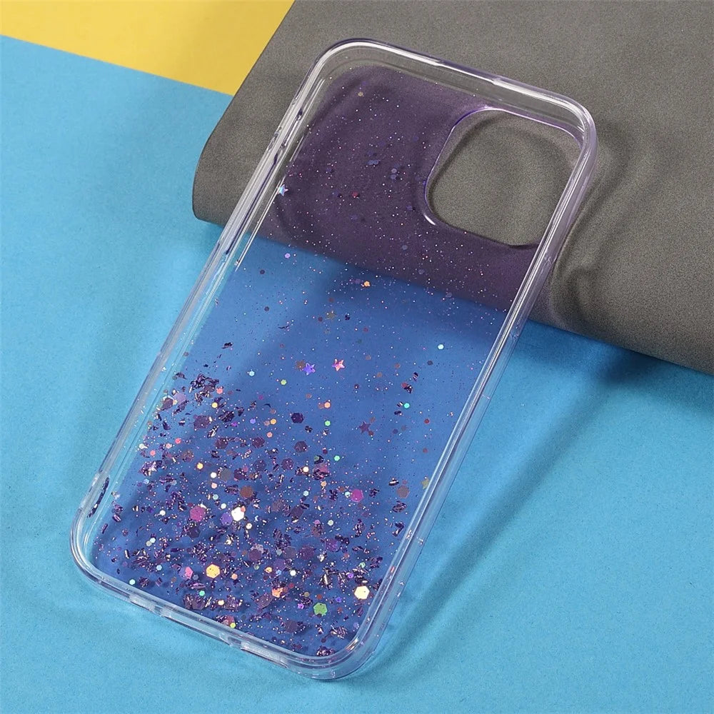 Sparkle Starry Sky Epoxy Stylish Light Anti-Scratch Soft TPU Phone Case Protector for iPhone 13 mini 5.4 inch - Purple - 7