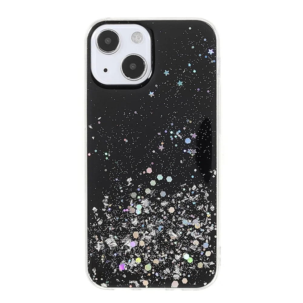Sparkle Starry Sky Thin Light Epoxy Anti Scratch Soft TPU Phone Case Protector for iPhone 13 6.1 inch - Black - 2