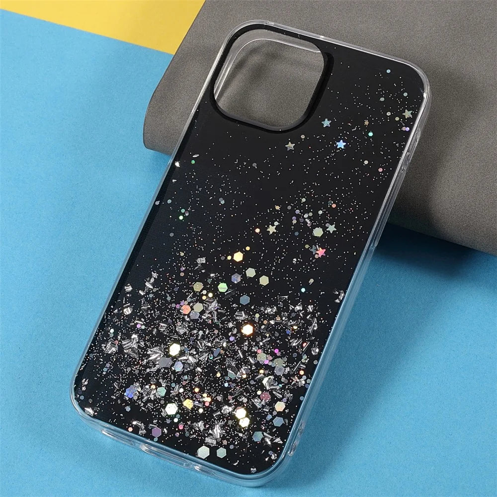 Sparkle Starry Sky Thin Light Epoxy Anti Scratch Soft TPU Phone Case Protector for iPhone 13 6.1 inch - Black - 3