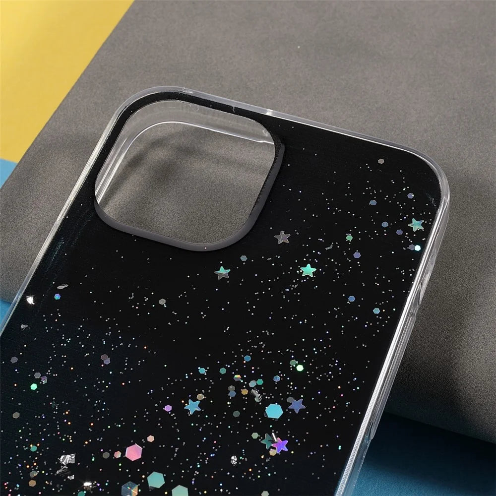 Sparkle Starry Sky Thin Light Epoxy Anti Scratch Soft TPU Phone Case Protector for iPhone 13 6.1 inch - Black - 4