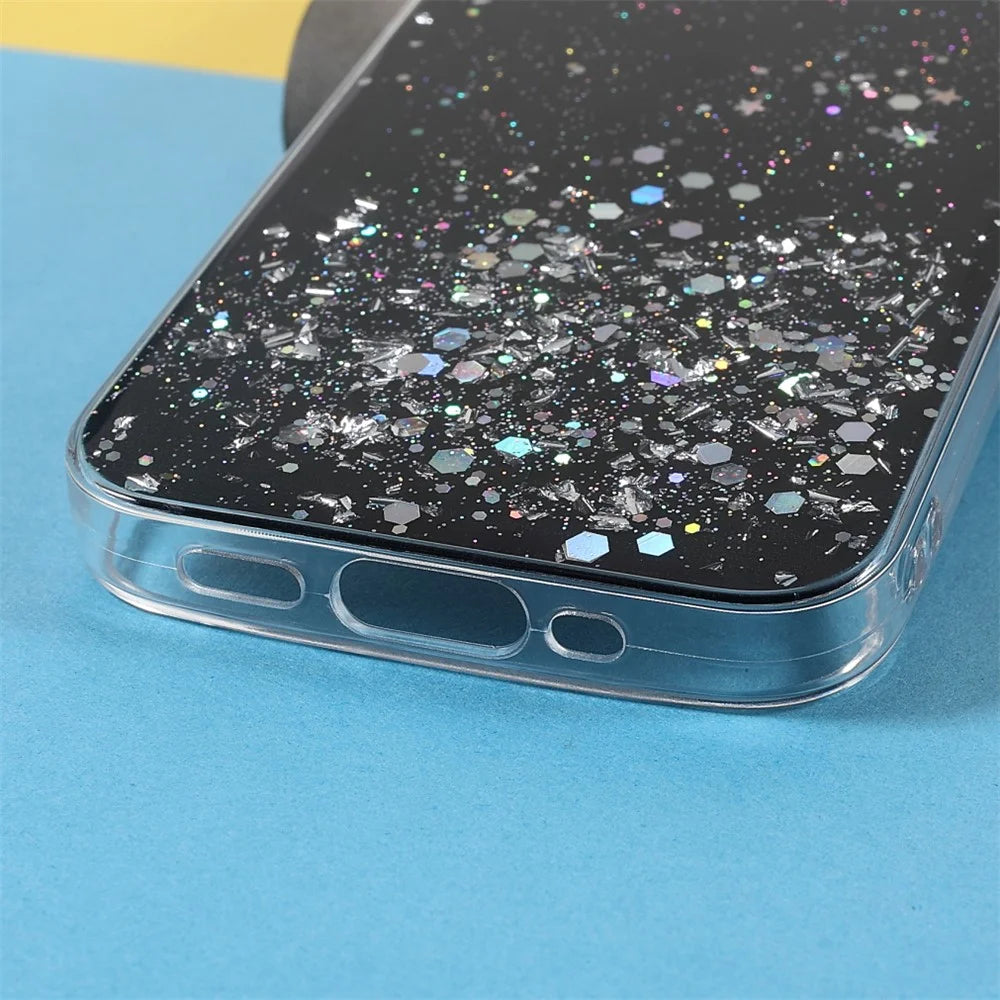 Sparkle Starry Sky Thin Light Epoxy Anti Scratch Soft TPU Phone Case Protector for iPhone 13 6.1 inch - Black - 5