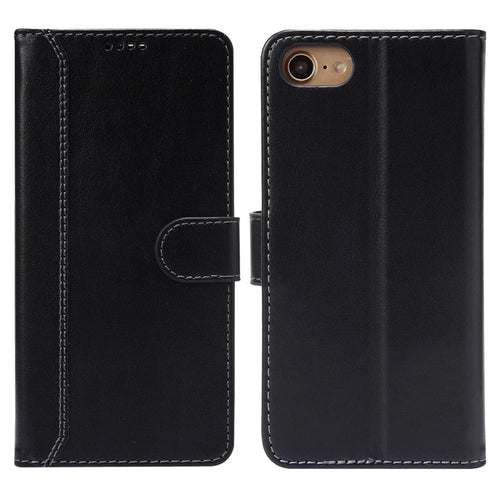 Splicing PU Leather Phone Case Stand Wallet Cover Protector for iPhone 6/SE (2022)/SE (2020)/8/7 - Black - 1
