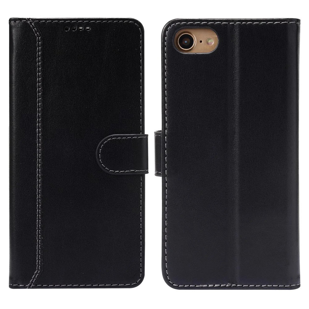 Splicing PU Leather Phone Case Stand Wallet Cover Protector for iPhone 6/SE (2022)/SE (2020)/8/7 - Black - 1