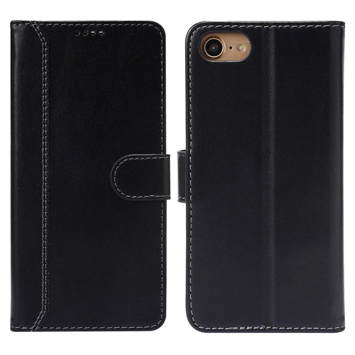 Splicing PU Leather Phone Case Stand Wallet Cover Protector for iPhone 6/SE (2022)/SE (2020)/8/7 - Black - 1