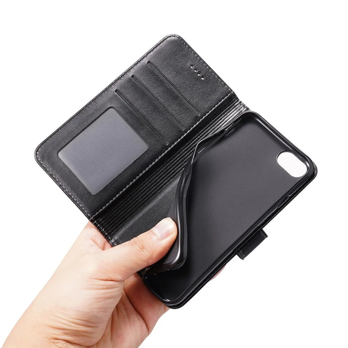 Splicing PU Leather Phone Case Stand Wallet Cover Protector for iPhone 6/SE (2022)/SE (2020)/8/7 - Black - 6
