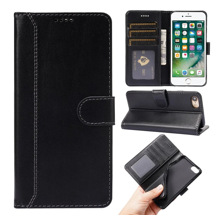 Splicing PU Leather Phone Case Stand Wallet Cover Protector for iPhone 6/SE (2022)/SE (2020)/8/7 - Black - 7