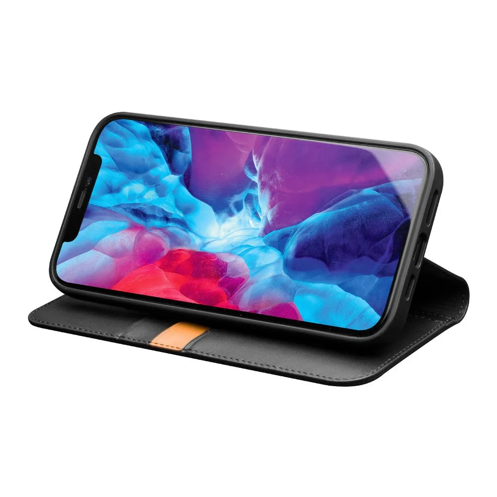 QIALINO Wallet Case Stand Genuine Cow Leather Flip Phone Cover for iPhone 13 Pro Max 6.7 inch - Black - 2