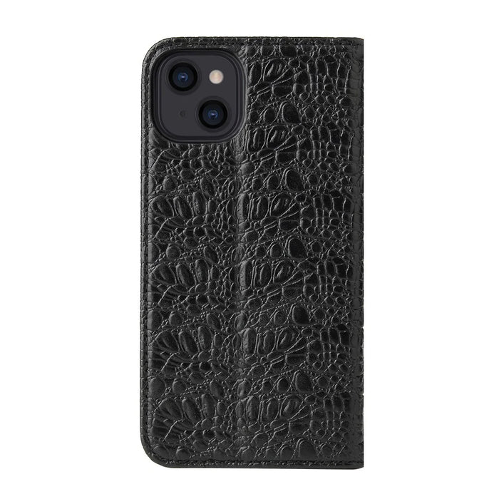 FIERRE SHANN Crocodile Texture Leather Phone Cover Protector with Wallet Stand for iPhone 13 6.1 inch - Black - 2