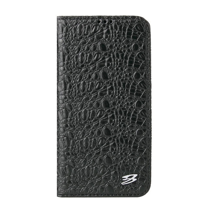 FIERRE SHANN Crocodile Texture Leather Phone Cover Protector with Wallet Stand for iPhone 13 6.1 inch - Black - 3