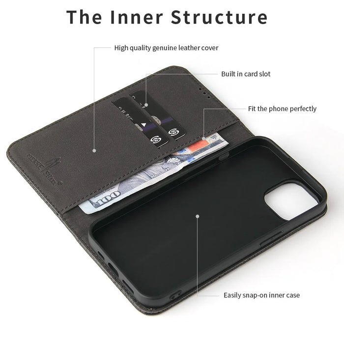 FIERRE SHANN Crocodile Texture Leather Phone Cover Protector with Wallet Stand for iPhone 13 6.1 inch - Black - 6