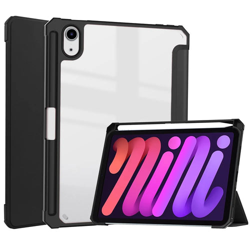 Crystal Clear Back Panel Stand Smart Tablet Case with Pen Slot for iPad mini (2024) / mini (2021) - Black - 1