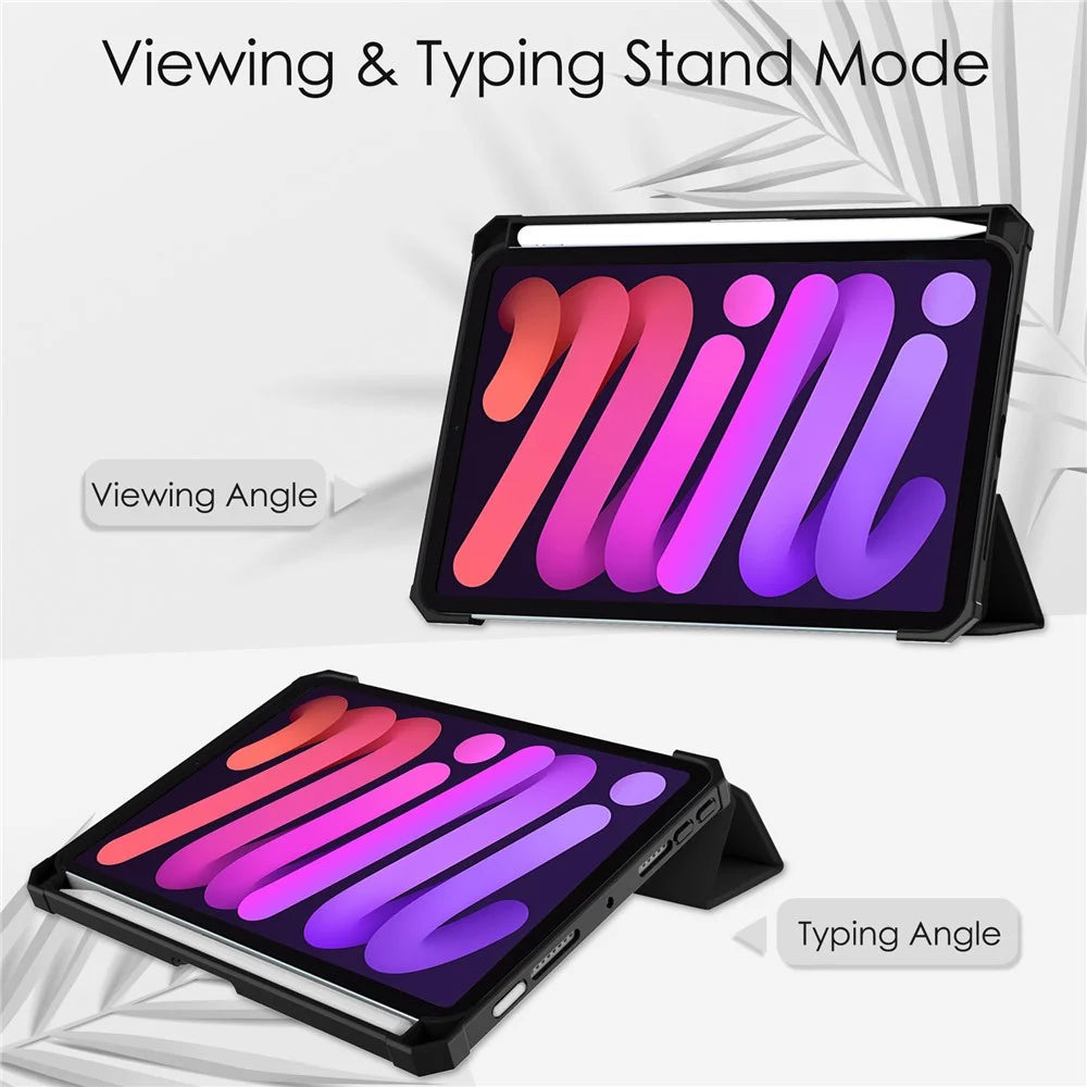 Crystal Clear Back Panel Stand Smart Tablet Case with Pen Slot for iPad mini (2024) / mini (2021) - Black - 3