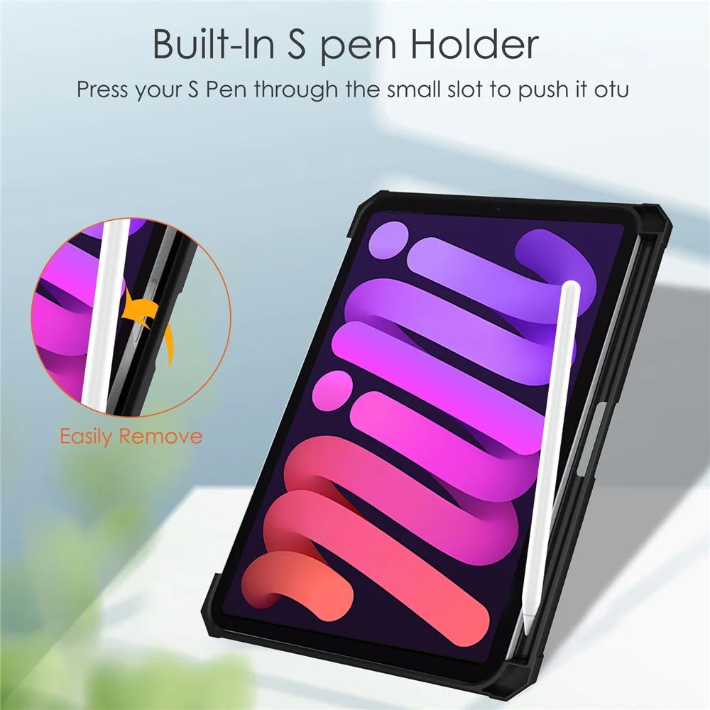 Crystal Clear Back Panel Stand Smart Tablet Case with Pen Slot for iPad mini (2024) / mini (2021) - Black - 6