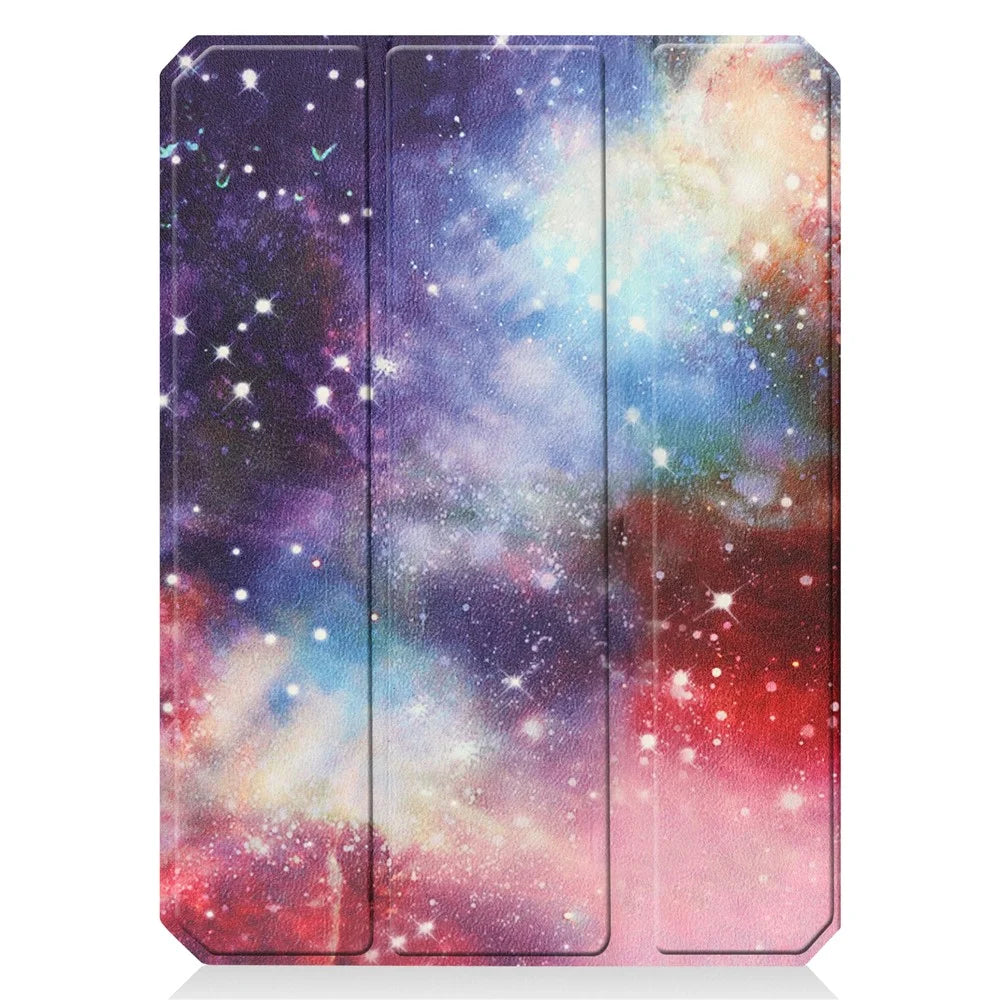 For iPad mini (2024) / mini (2021) Protective Case with Pencil Holder Pattern Printed Tri-Fold Stand Leather Tablet Cover - Starry Sky - 3