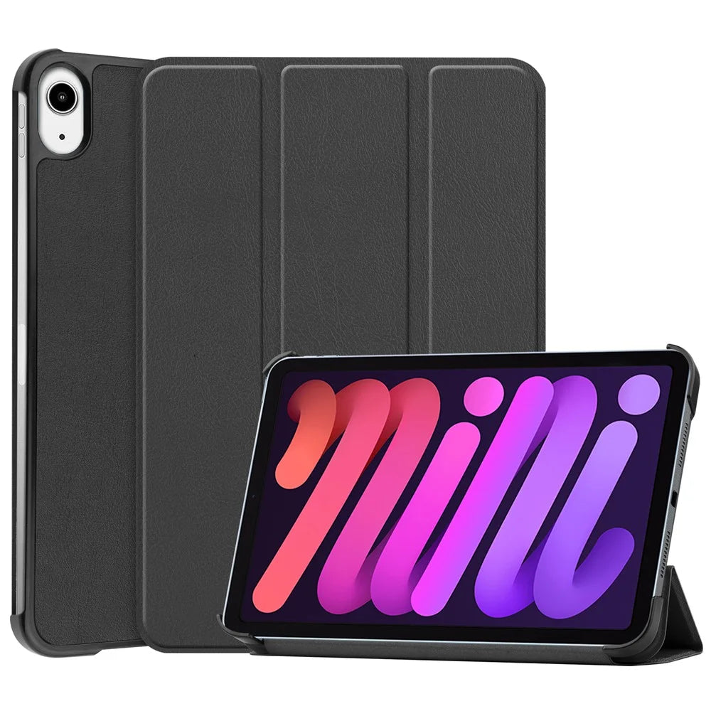Tri-Fold Stand PU Leather Smart Tablet Protective Cover Tablet Case for iPad mini (2024) / mini (2021) - Black - 1