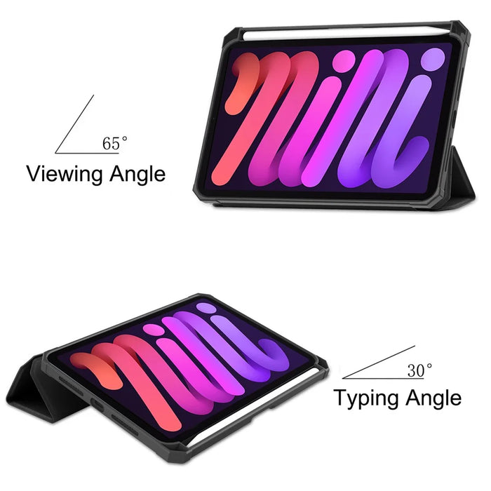 Anti-Scratch Tri-Fold Stand Shockproof PU Leather Smart Tablet Cover Protector with Pen Slot for iPad mini (2024) / mini (2021) - Black - 7