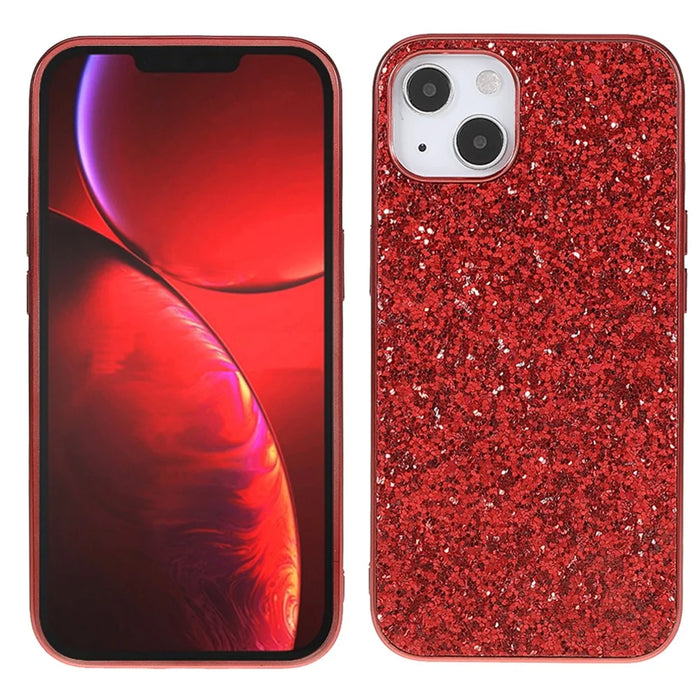 Glitter Bling TPU Electroplating Edge + Hard PC Back Anti-Scratch Light Phone Case for iPhone 13 6.1 inch - Red - 1