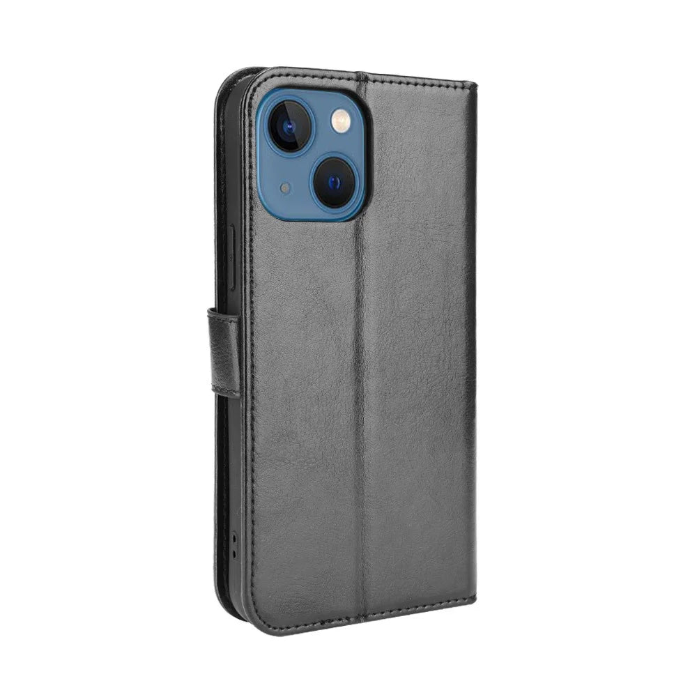 Anti-Fall Shockproof Wrist Strap Crazy Horse Texture Wallet Design Leather Phone Cover with Stand for iPhone 13 6.1 inch - Black - 2