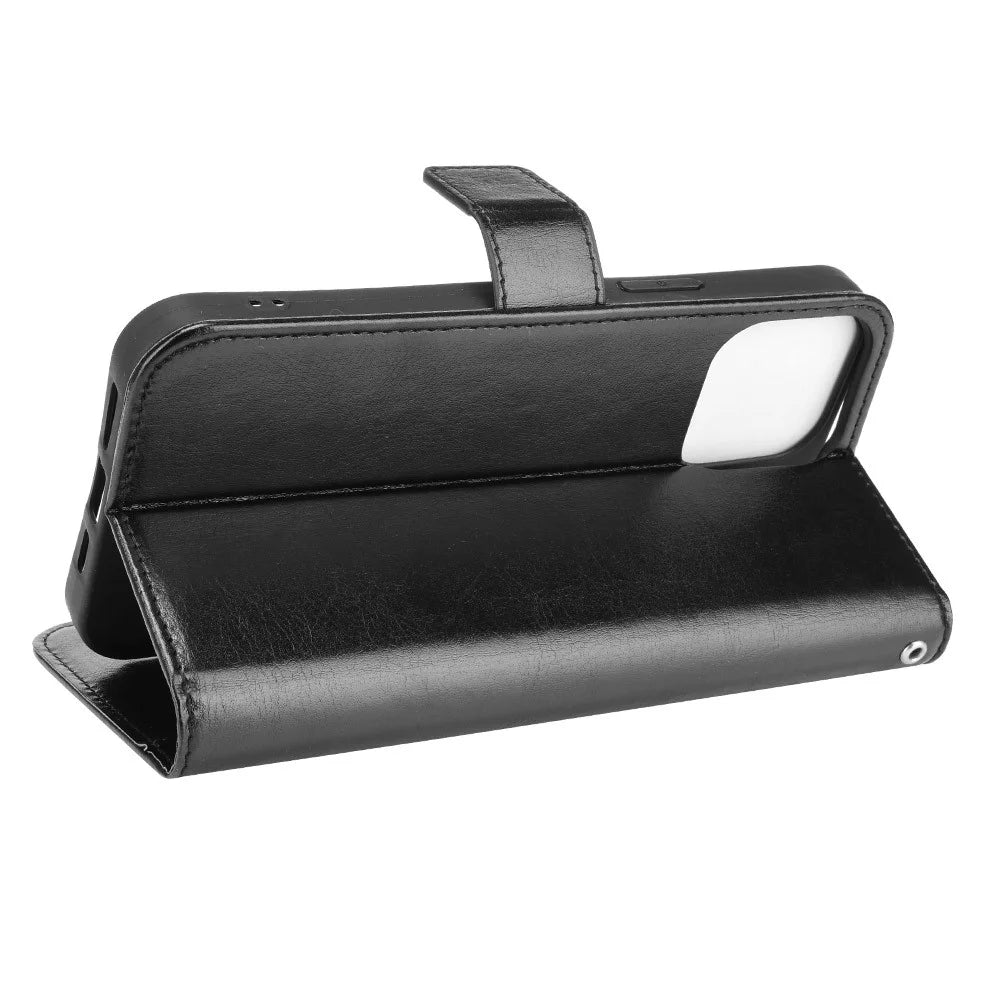 Anti-Fall Shockproof Wrist Strap Crazy Horse Texture Wallet Design Leather Phone Cover with Stand for iPhone 13 6.1 inch - Black - 4