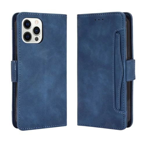 Multiple Card Slots Leather Cell Phone Protective Case with Stand and Wallet for iPhone 13 Pro Max 6.7 inch - Blue - 1