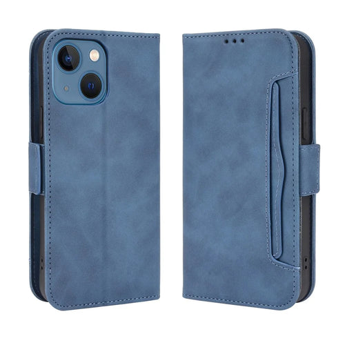 Multiple Card Slot Design Magnetic Closure Leather Cell Phone Cover with Stand for iPhone 13 mini 5.4 inch - Blue - 1