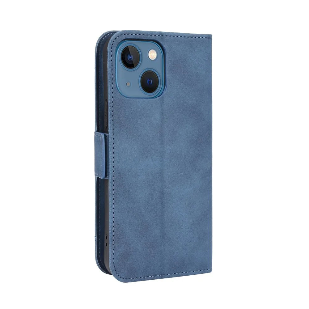 Multiple Card Slot Design Magnetic Closure Leather Cell Phone Cover with Stand for iPhone 13 mini 5.4 inch - Blue - 3