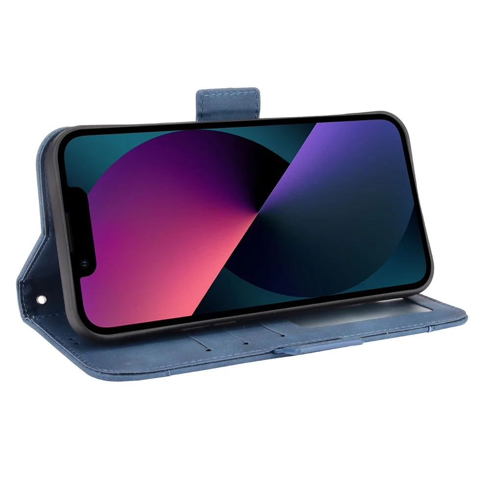 Multiple Card Slot Design Magnetic Closure Leather Cell Phone Cover with Stand for iPhone 13 mini 5.4 inch - Blue - 5