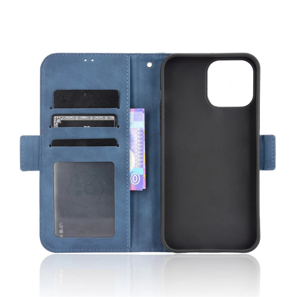 Multiple Card Slot Design Magnetic Closure Leather Cell Phone Cover with Stand for iPhone 13 mini 5.4 inch - Blue - 7