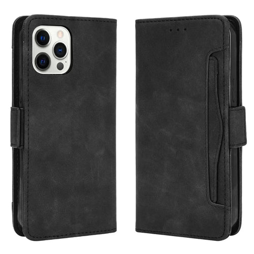 Magnetic Clasp Multiple Card Slot Leather Phone Cover with Stand for iPhone 13 Pro 6.1 inch - Black - 1