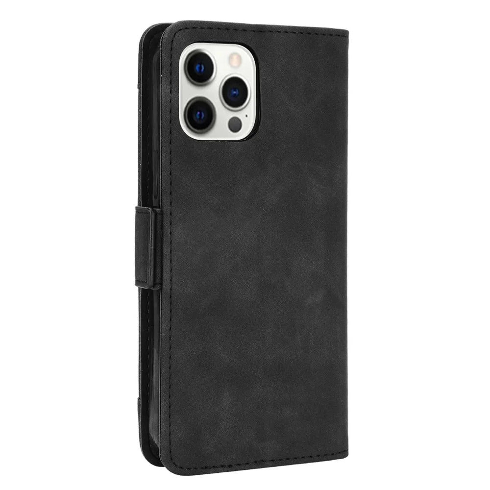 Magnetic Clasp Multiple Card Slot Leather Phone Cover with Stand for iPhone 13 Pro 6.1 inch - Black - 3
